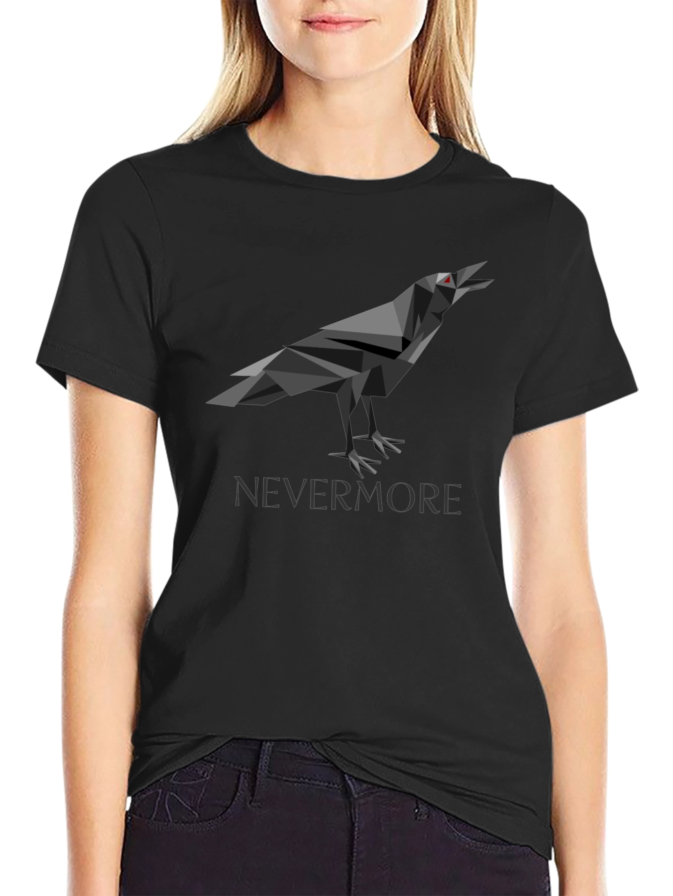 Geometric Raven Graphic Print Black T-Shirt