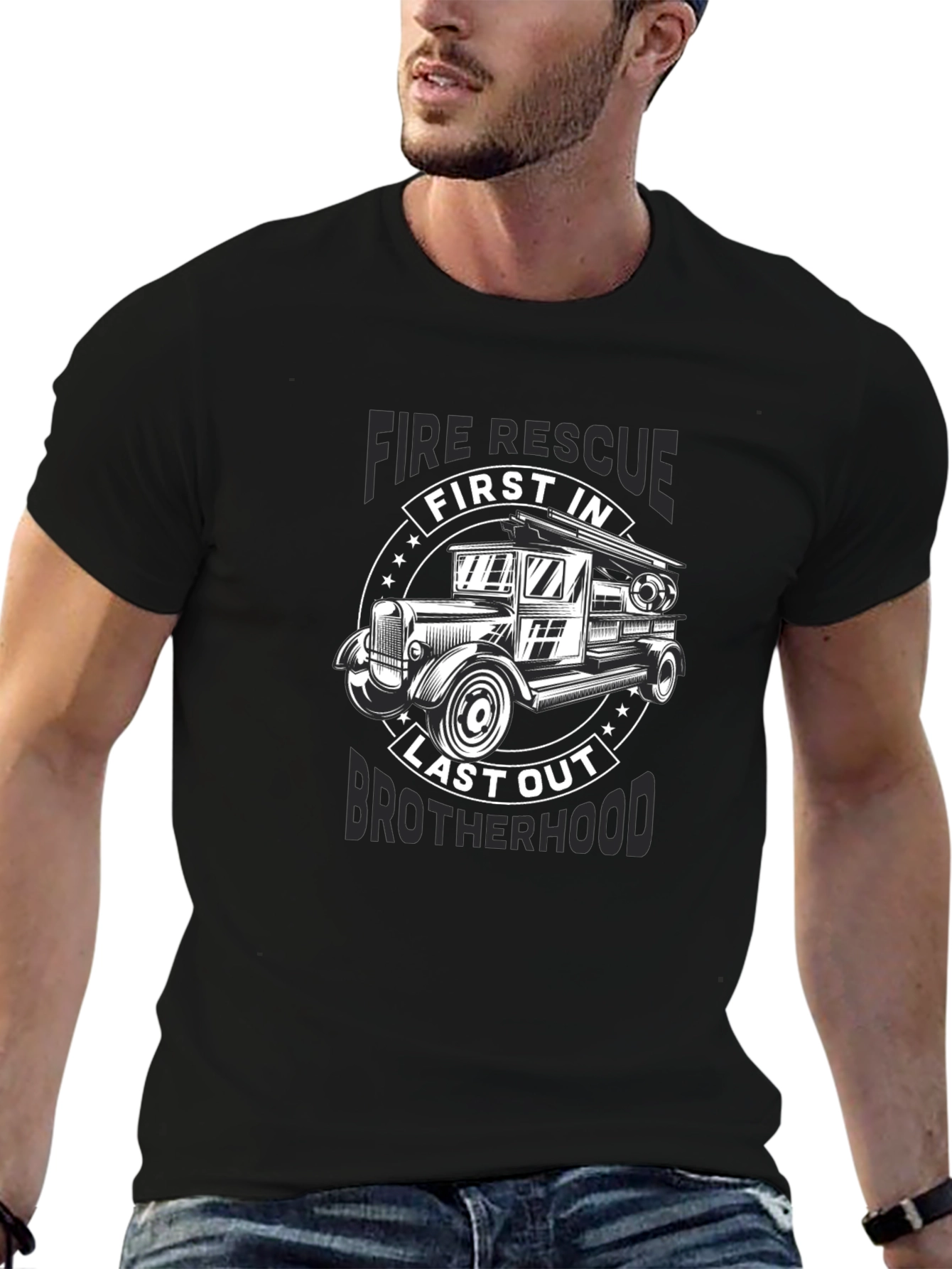 Fire Rescue First In Last Out Brotherhood Black T-Shirt