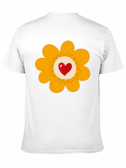 Heart Flower Graphic Tee - Black Cotton Blend