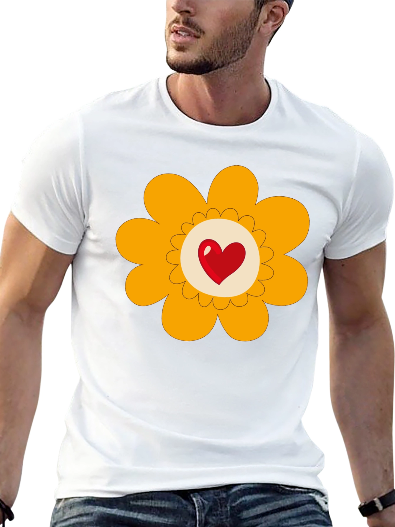 Heart Flower Graphic Tee - Black Cotton Blend