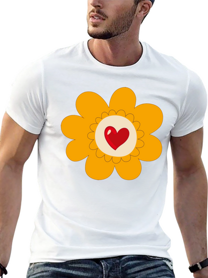 Heart Flower Graphic Tee - Black Cotton Blend