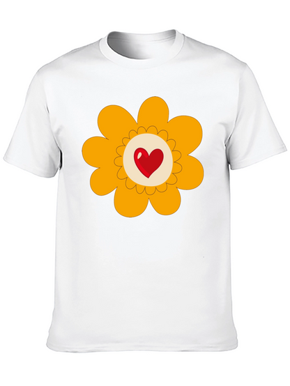 Heart Flower Graphic Tee - Black Cotton Blend