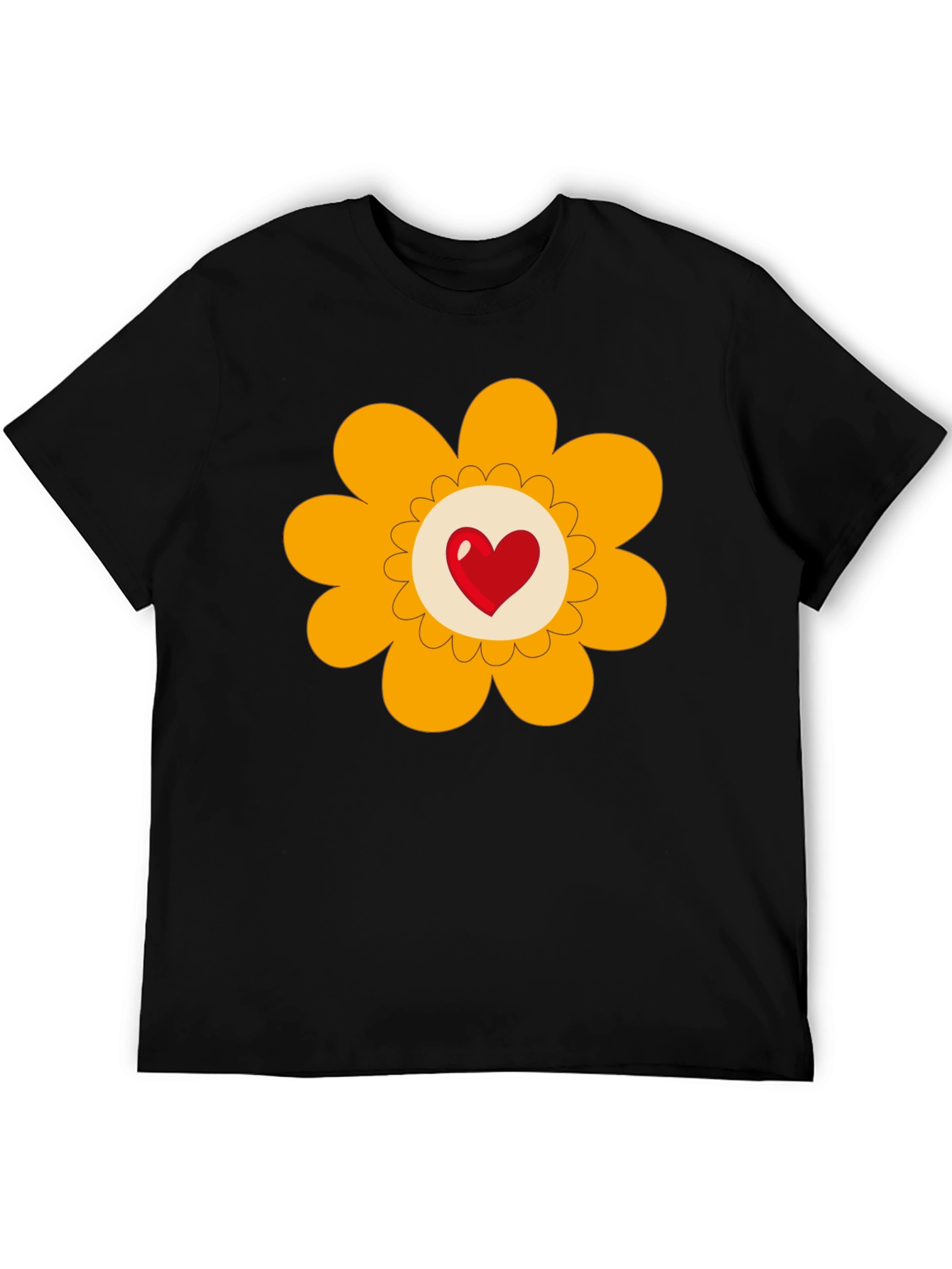Heart Flower Graphic Tee - Black Cotton Blend