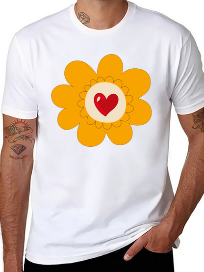 Heart Flower Graphic Tee - Black Cotton Blend
