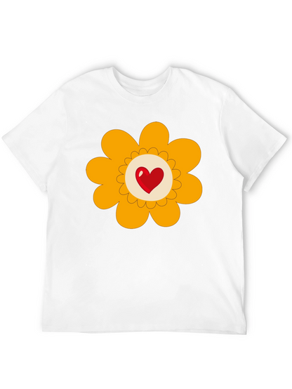 Heart Flower Graphic Tee - Black Cotton Blend