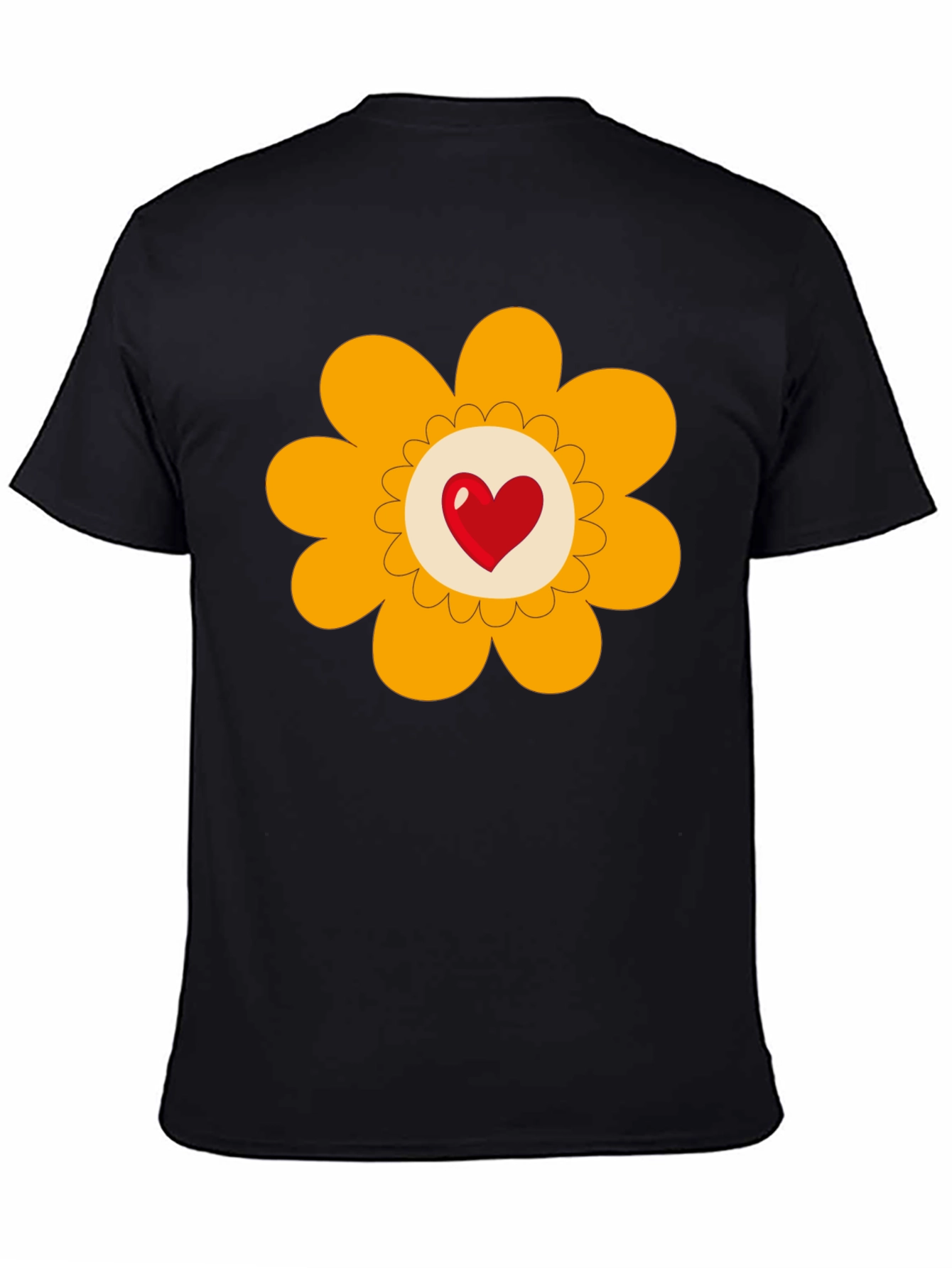 Heart Flower Graphic Tee - Black Cotton Blend