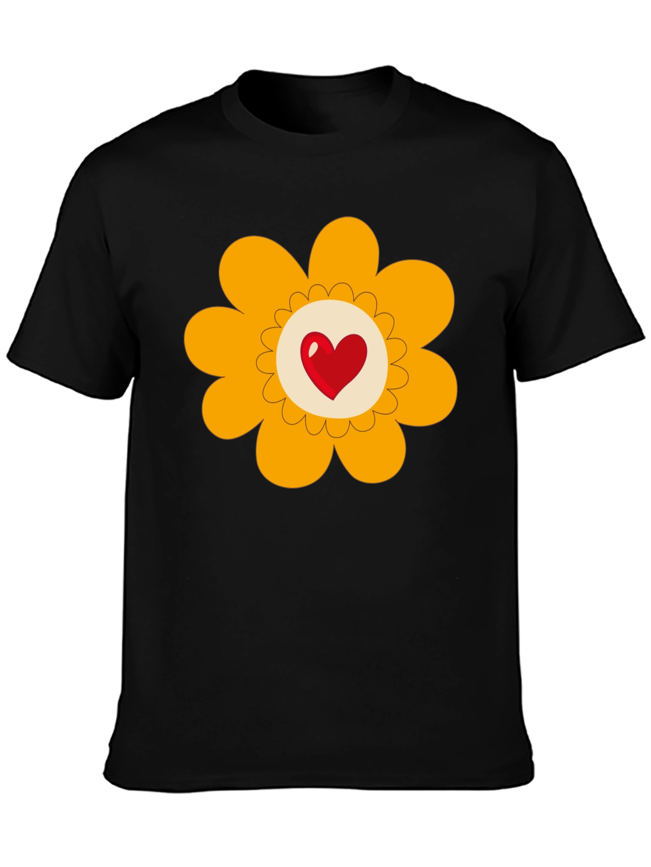Heart Flower Graphic Tee - Black Cotton Blend
