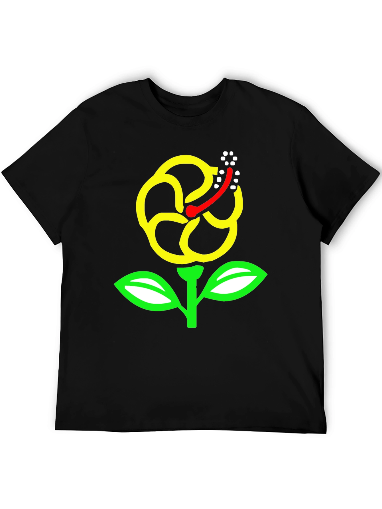 Black T-Shirt with Yellow Hibiscus Flower Graphic