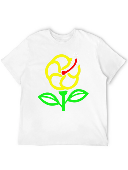 Black T-Shirt with Yellow Hibiscus Flower Graphic