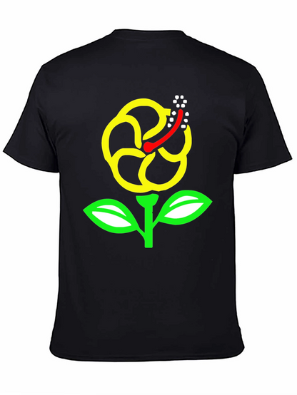 Black T-Shirt with Yellow Hibiscus Flower Graphic