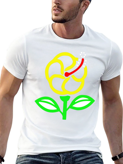 Black T-Shirt with Yellow Hibiscus Flower Graphic