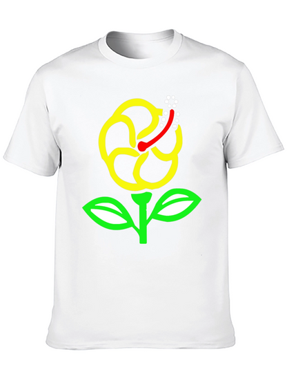 Black T-Shirt with Yellow Hibiscus Flower Graphic