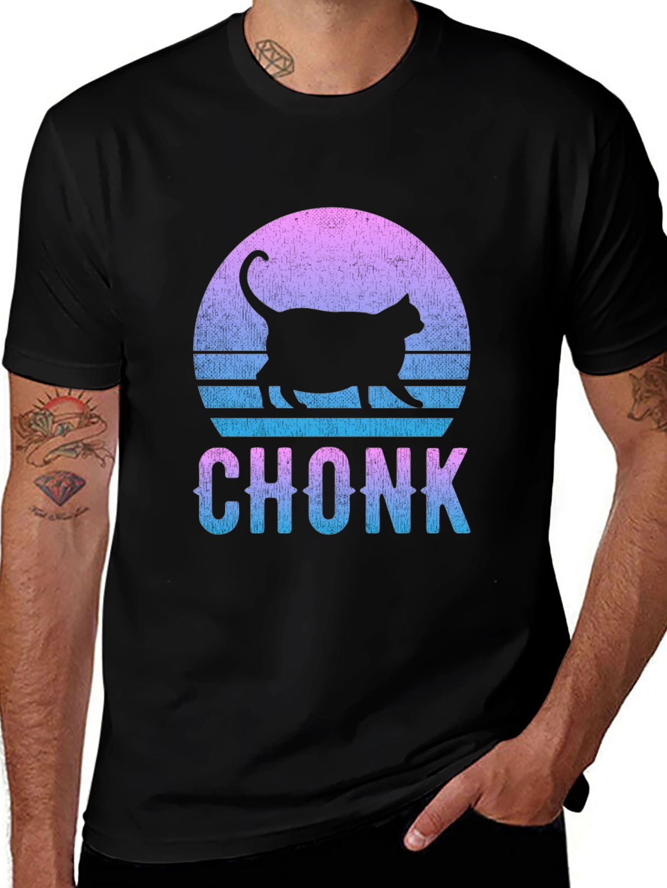 Chonk Cat Graphic Tee - Retro Sunset Style