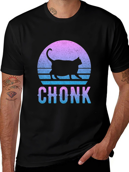Chonk Cat Graphic Tee - Retro Sunset Style