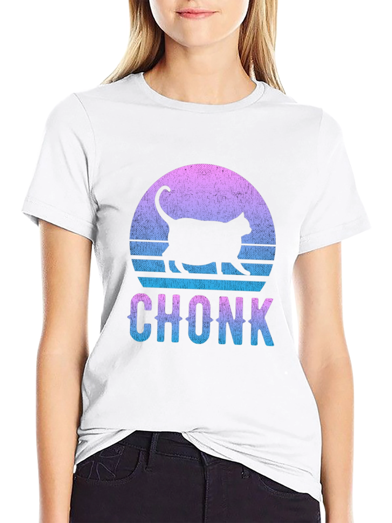 Chonk Cat Graphic Tee - Retro Sunset Style