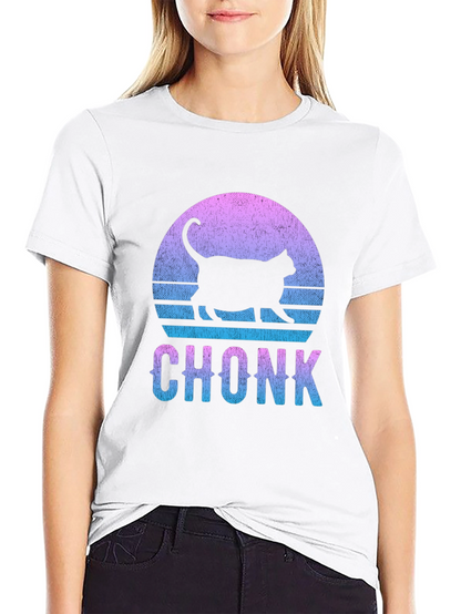Chonk Cat Graphic Tee - Retro Sunset Style