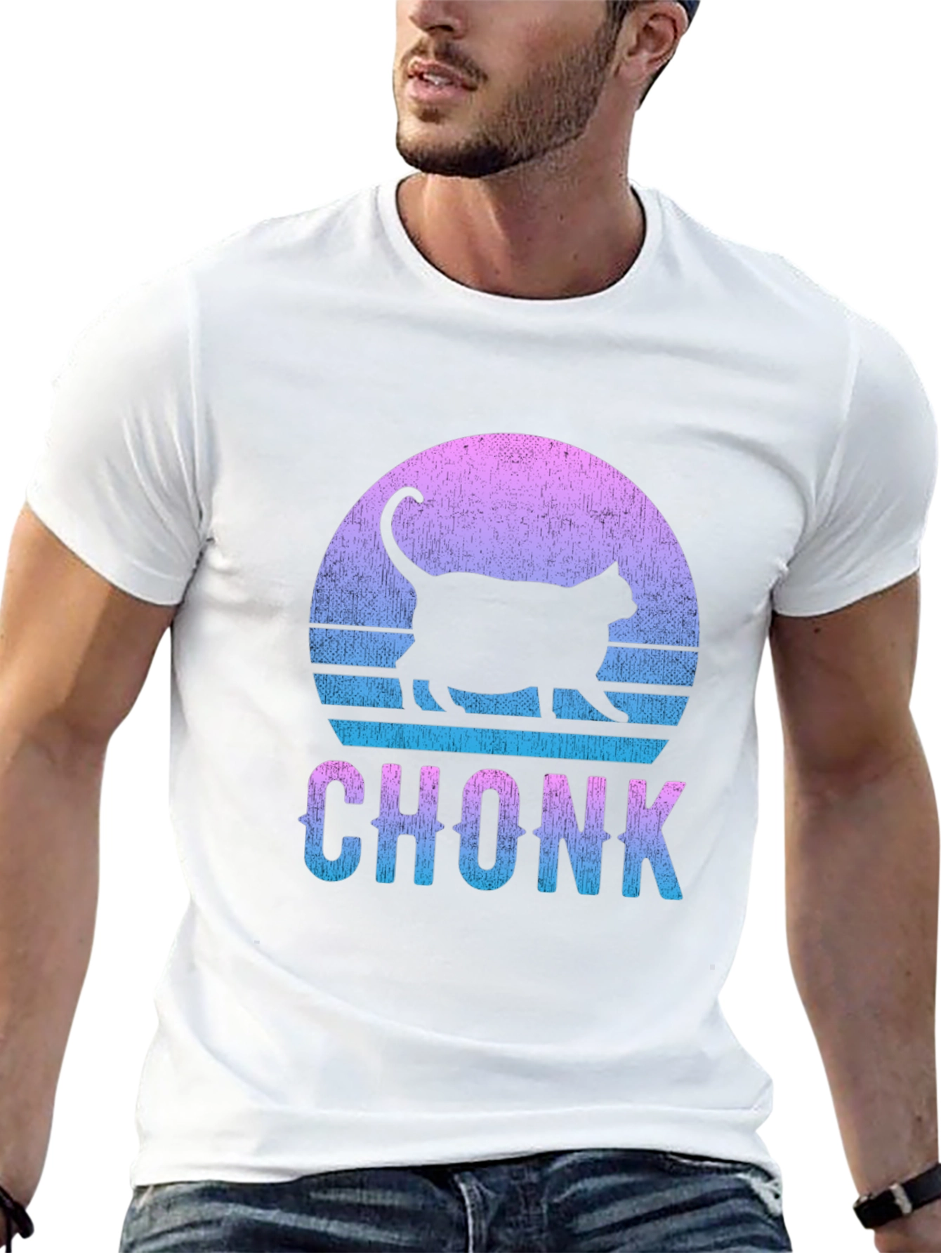 Chonk Cat Graphic Tee - Retro Sunset Style