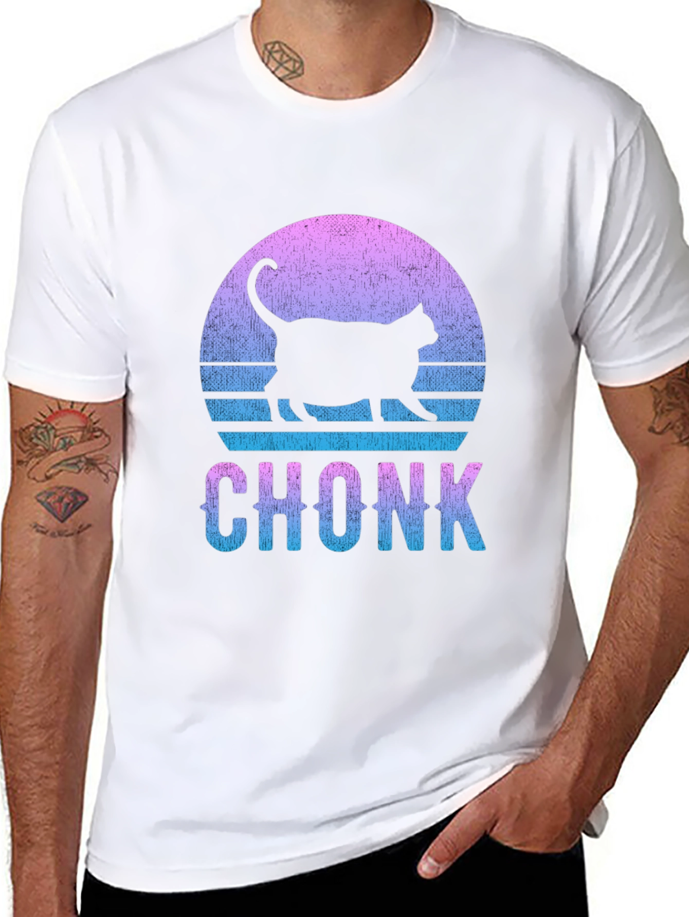 Chonk Cat Graphic Tee - Retro Sunset Style