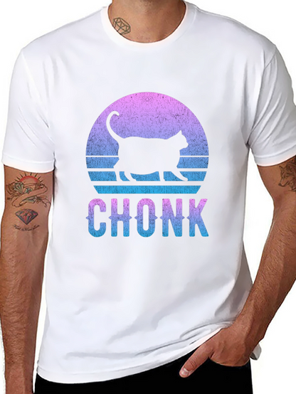 Chonk Cat Graphic Tee - Retro Sunset Style