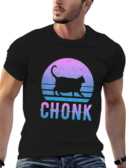 Chonk Cat Graphic Tee - Retro Sunset Style