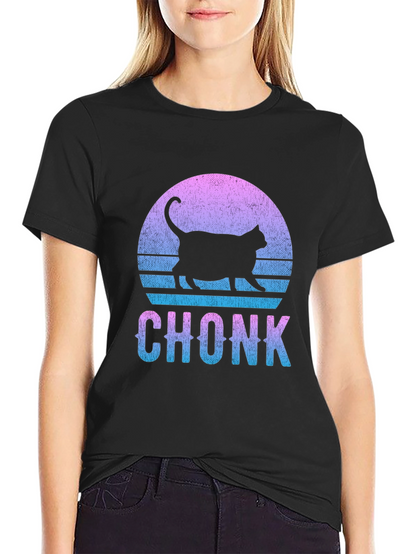 Chonk Cat Graphic Tee - Retro Sunset Style