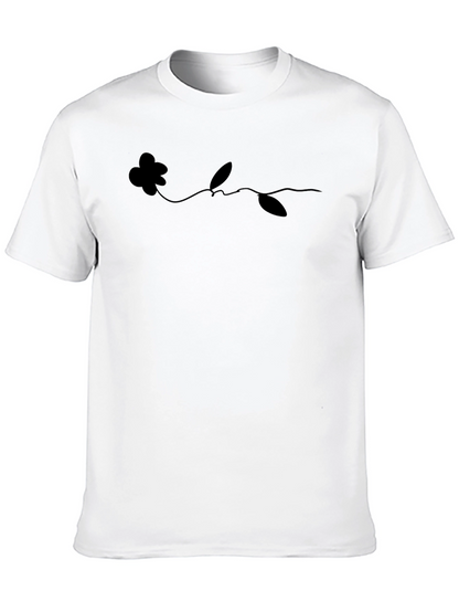 Minimalist Flower Line Art Black T-Shirt