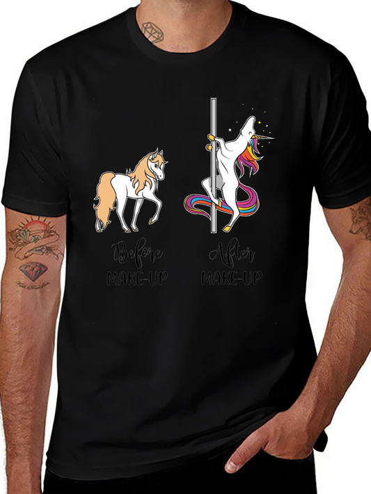 Unicorn Pole Dancing T-Shirt: Before & After Make-up