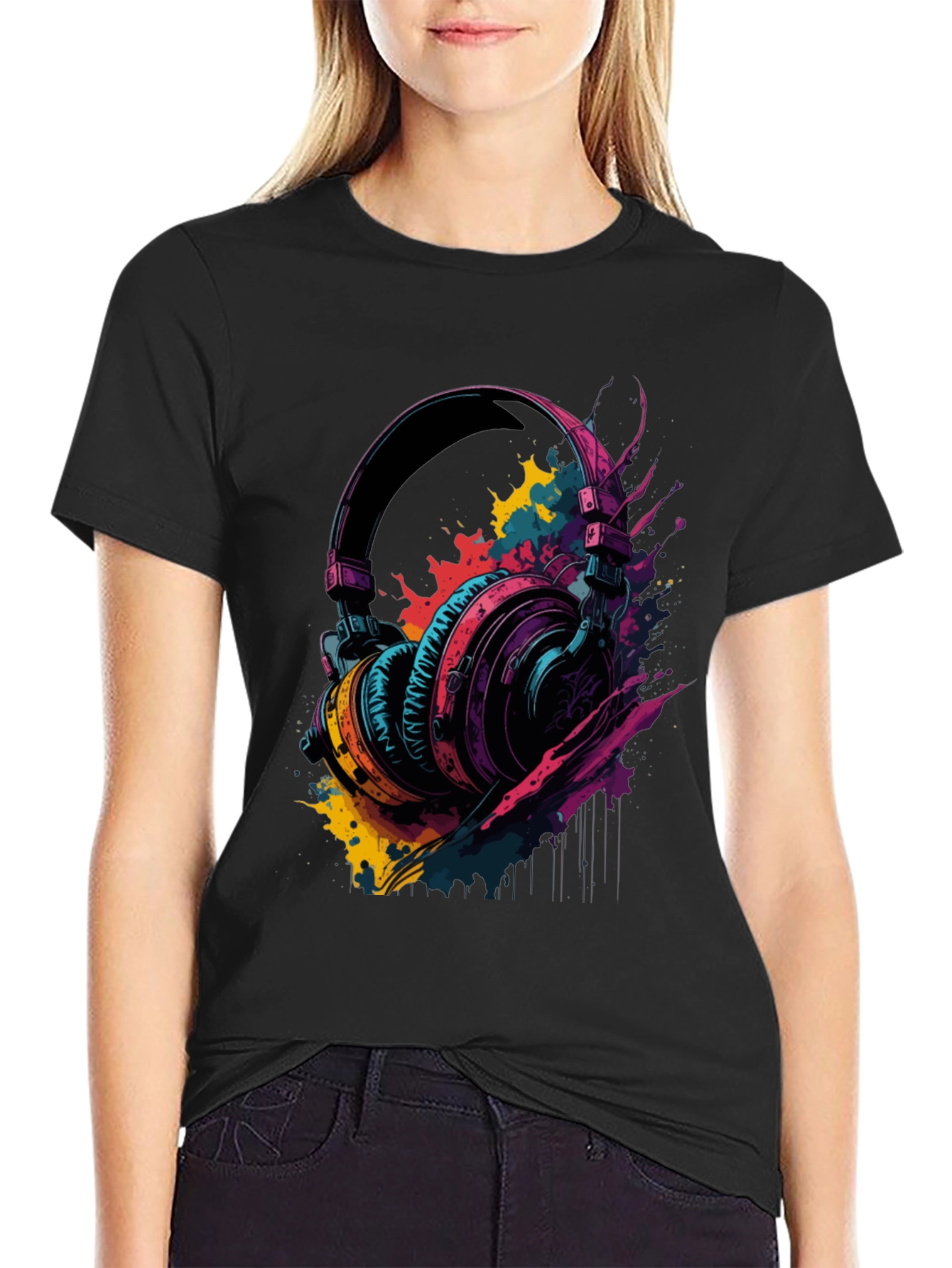 Vibrant Headphones Graphic Tee - Music Lovers T-Shirt
