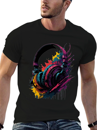 Vibrant Headphones Graphic Tee - Music Lovers T-Shirt