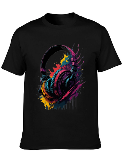 Vibrant Headphones Graphic Tee - Music Lovers T-Shirt