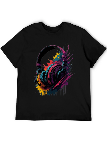 Vibrant Headphones Graphic Tee - Music Lovers T-Shirt