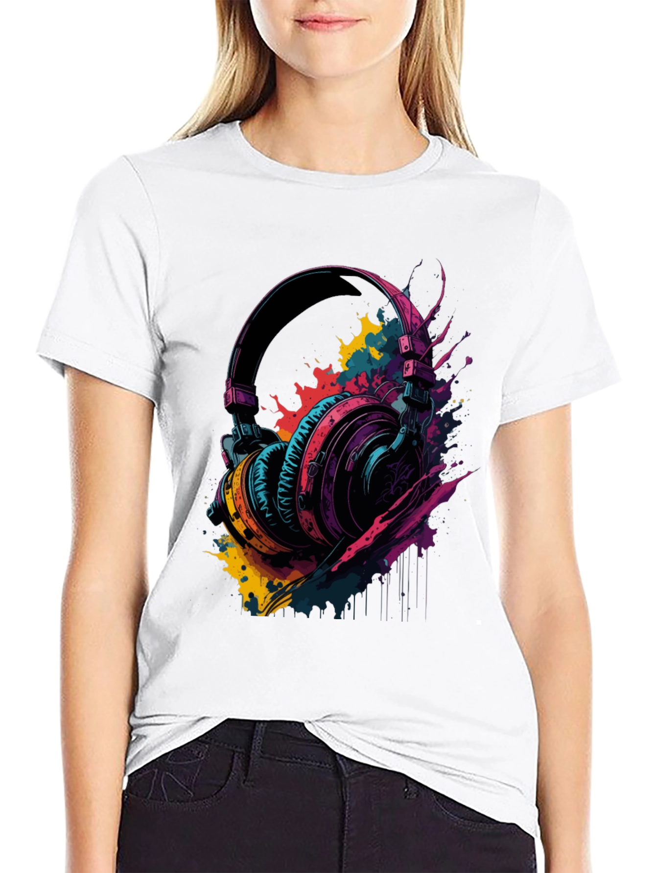 Vibrant Headphones Graphic Tee - Music Lovers T-Shirt