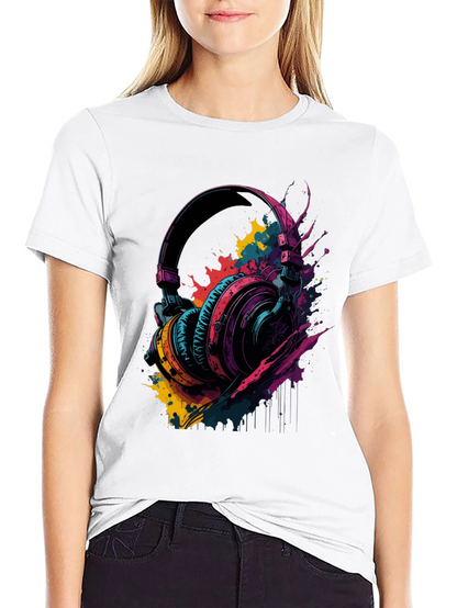 Vibrant Headphones Graphic Tee - Music Lovers T-Shirt