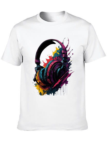 Vibrant Headphones Graphic Tee - Music Lovers T-Shirt