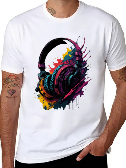 Vibrant Headphones Graphic Tee - Music Lovers T-Shirt