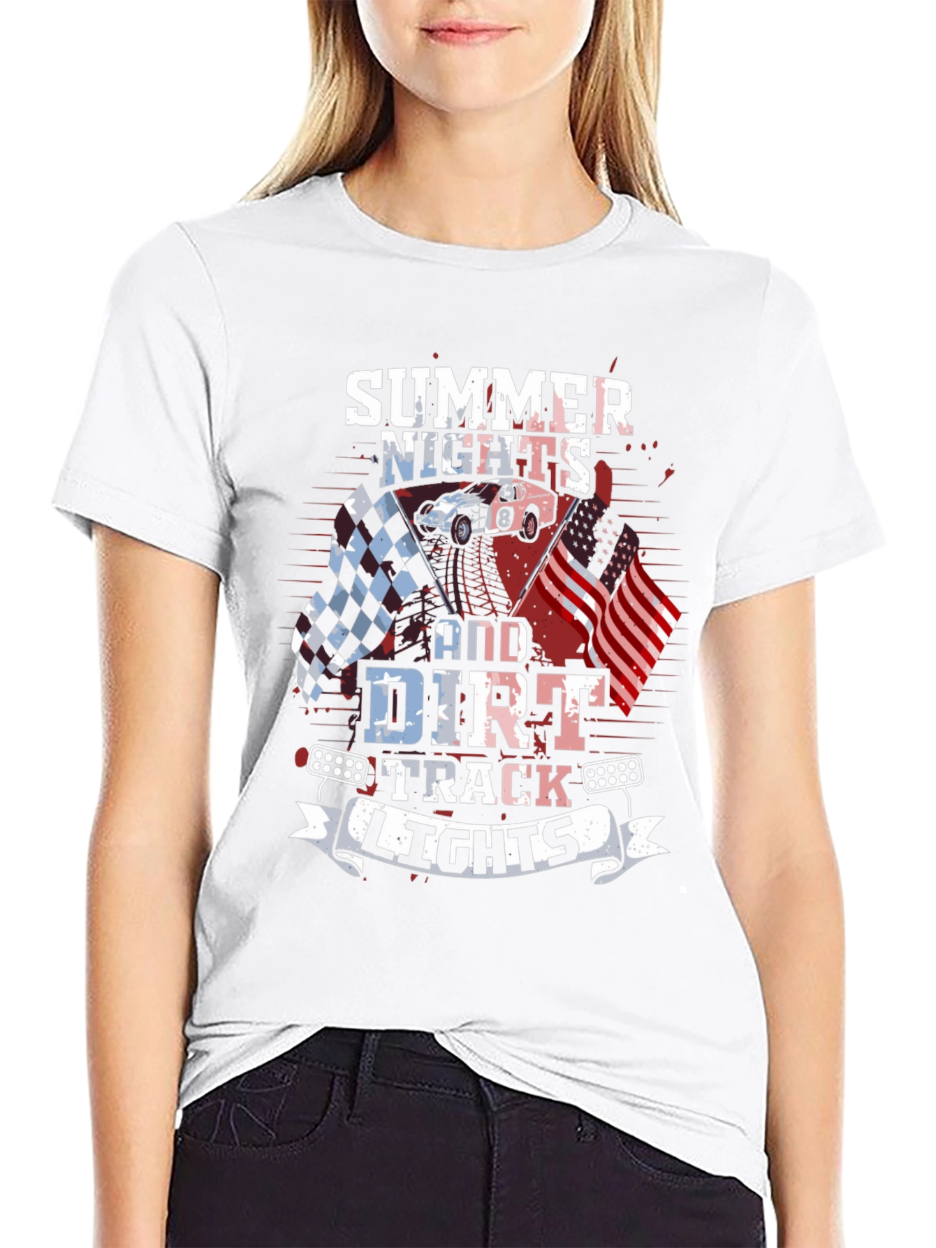 Summer Nights Dirt Track Racing Graphic Tee