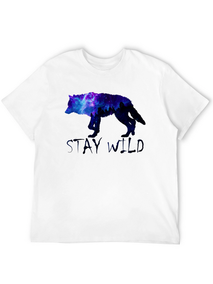 Stay Wild Wolf Galaxy Graphic Print Black T-Shirt