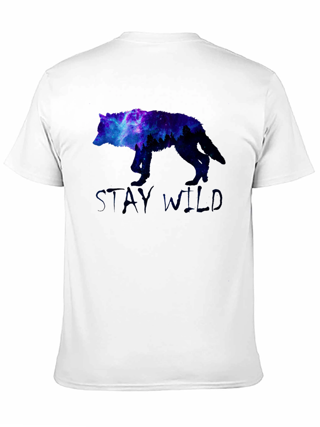 Stay Wild Wolf Galaxy Graphic Print Black T-Shirt