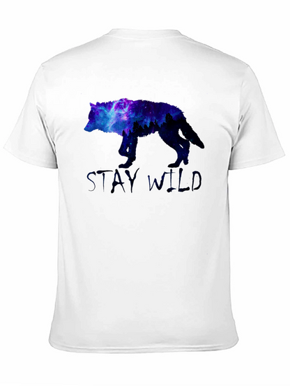 Stay Wild Wolf Galaxy Graphic Print Black T-Shirt
