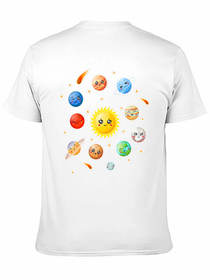 Cartoon Solar System Graphic Black T-Shirt