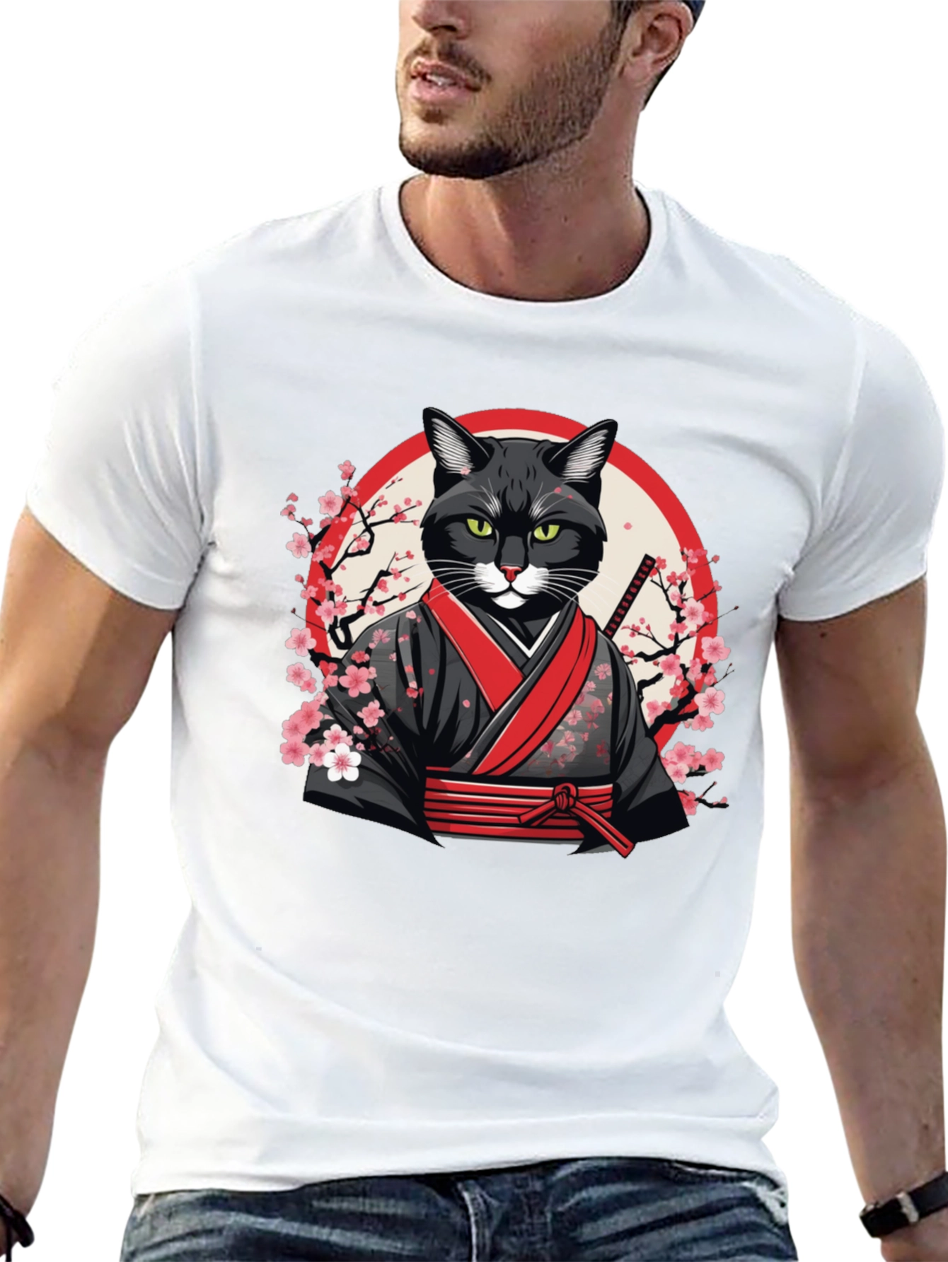 Samurai Cat T-Shirt - Unique Graphic Tee