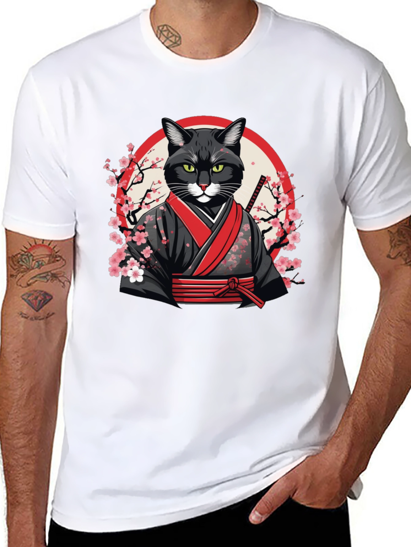 Samurai Cat T-Shirt - Unique Graphic Tee