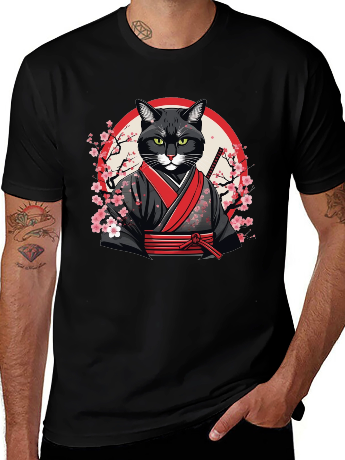 Samurai Cat T-Shirt - Unique Graphic Tee