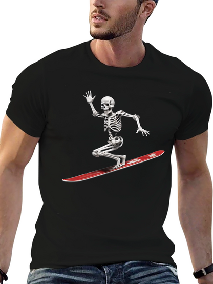 Skeleton Surfing Graphic Tee - Black Casual T-Shirt