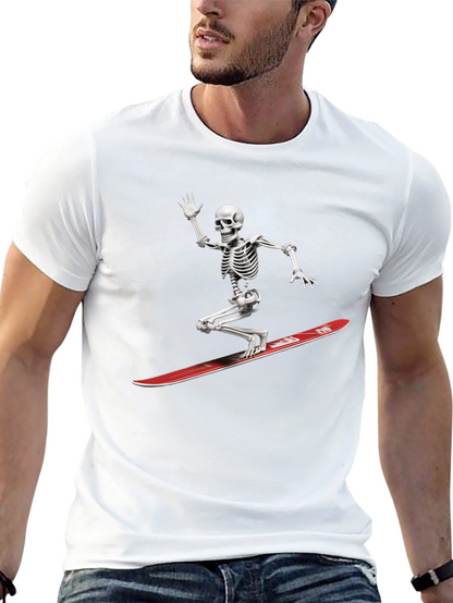 Skeleton Surfing Graphic Tee - Black Casual T-Shirt