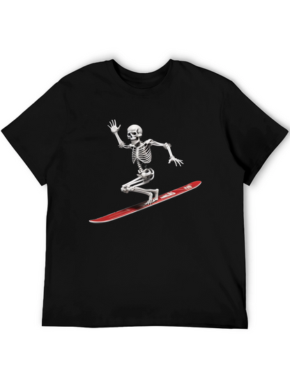 Skeleton Surfing Graphic Tee - Black Casual T-Shirt