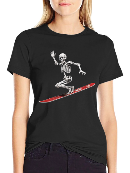 Skeleton Surfing Graphic Tee - Black Casual T-Shirt