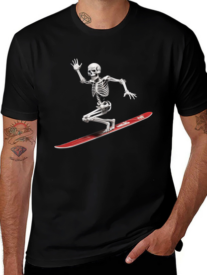 Skeleton Surfing Graphic Tee - Black Casual T-Shirt