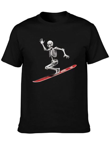 Skeleton Surfing Graphic Tee - Black Casual T-Shirt