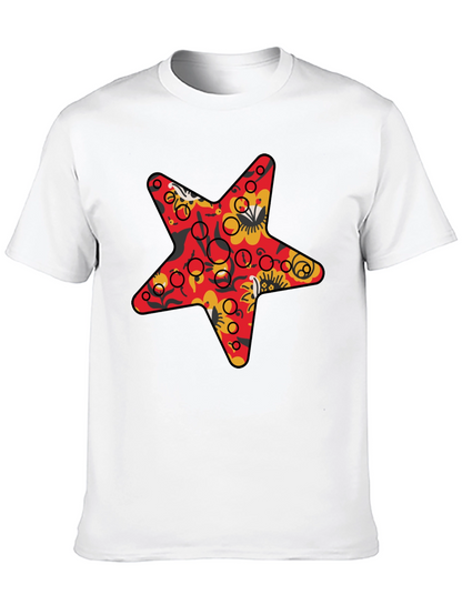 Star Print Black Crew Neck T-Shirt